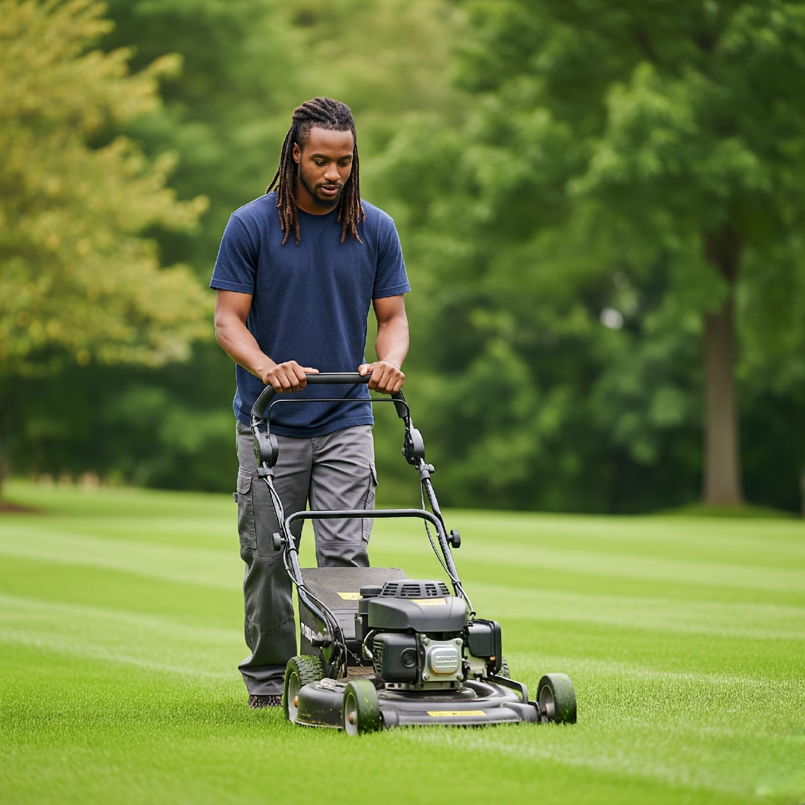 Lawncare professional working on a lawn